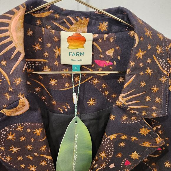 Farm Rio Leopard Sky Celestial Puff Sleeve Belted Blazer brown Jacket size large - Picture 8 of 9